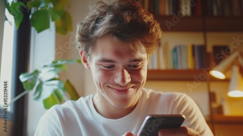 Young Man Sitting with a Phone photo