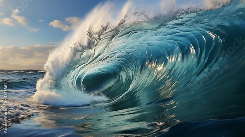 Big barrelling ocean wave close up. photo