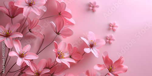 Delicate Pink Blossoms on Branch Against Soft Background