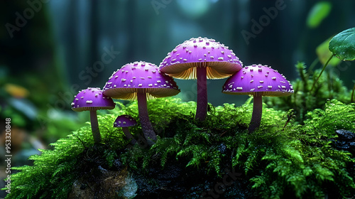Group of purple mushrooms w...