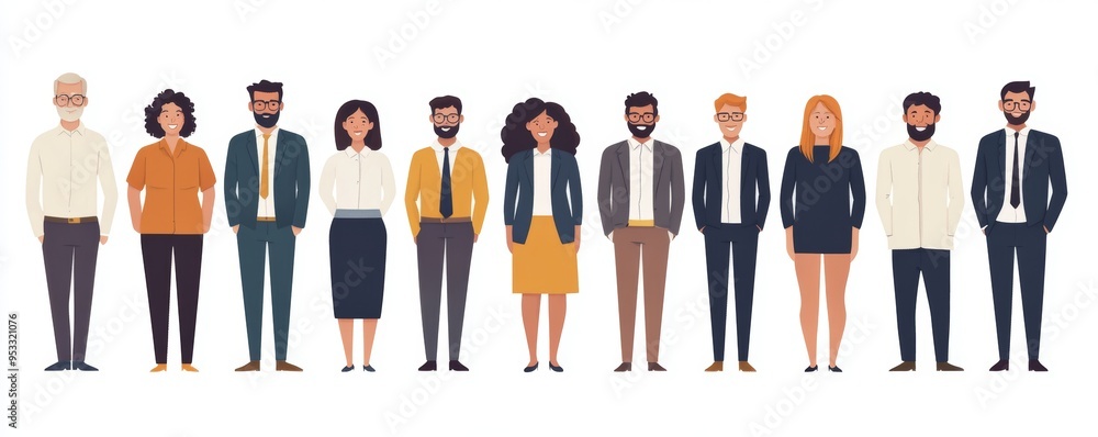 Group of happy diverse multiethnic business people standing together. Team of colleagues in different ages. Isolated illustration, Generative AI Group of happy diverse multiethnic business people standing together. Team of colleagues in different ages. Isolated illustration, Generative AI
