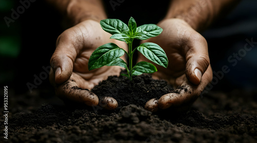 Hands holding a young plant...