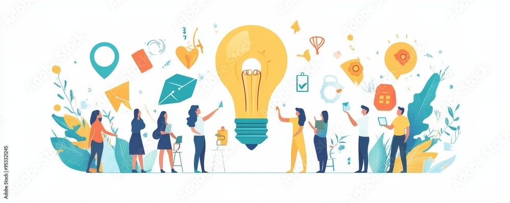 People searching for creative solutions. Teamwork business concept. Modern illustration of people for web design, Generative AI People searching for creative solutions. Teamwork business concept. Modern illustration of people for web design, Generative AI
