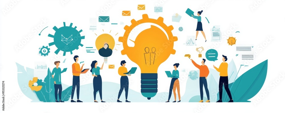 People searching for creative solutions. Teamwork business concept. Modern illustration of people for web design, Generative AI People searching for creative solutions. Teamwork business concept. Modern illustration of people for web design, Generative AI