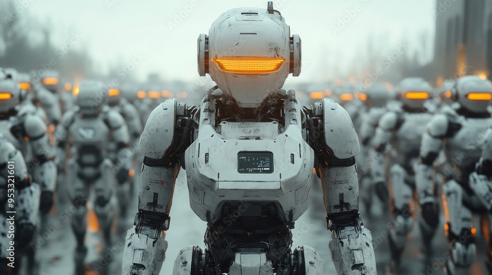 A showcase of robotic units and AI in military scenarios, representing the technological evolution of armed forces. A showcase of robotic units and AI in military scenarios, representing the technological evolution of armed forces.