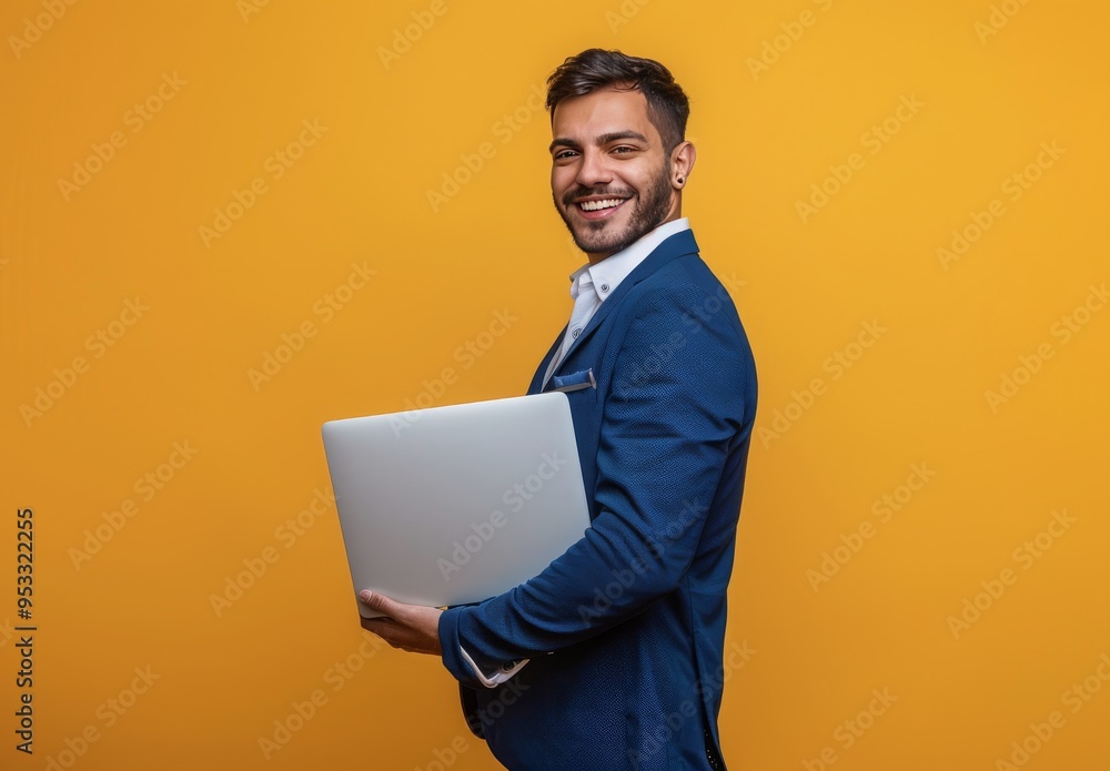Happy businessman with laptop Happy businessman with laptop