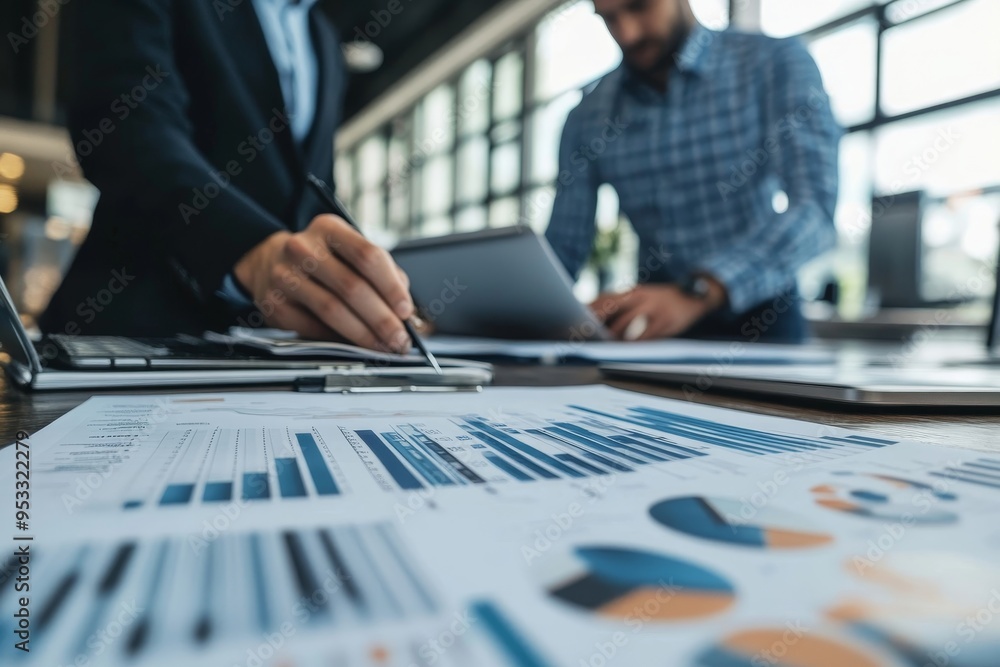 Two professional business people working together in office, Generative AI Two professional business people working together in office, Generative AI