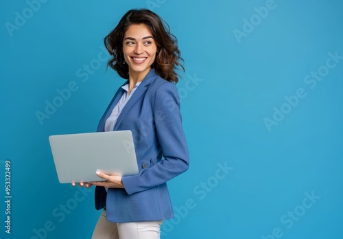 Happy businesswoman with laptop