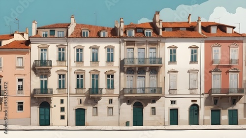 Illustration created using generative AI showing the façade of historic Lisbon residences
