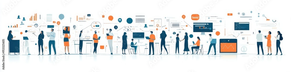 Business concept illustrations. Set of people illustrations in various activities of business management, online communication, e-commerce, project management, finance and, Generative AI Business concept illustrations. Set of people illustrations in various activities of business management, online communication, e-commerce, project management, finance and, Generative AI