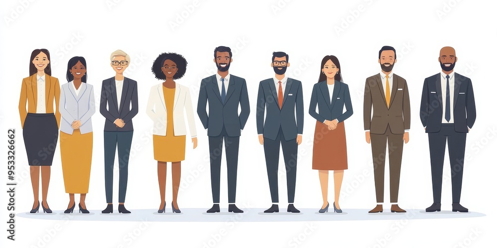 Group of happy diverse multiethnic business people standing together. Team of colleagues in different ages. Isolated illustration, Generative AI Group of happy diverse multiethnic business people standing together. Team of colleagues in different ages. Isolated illustration, Generative AI