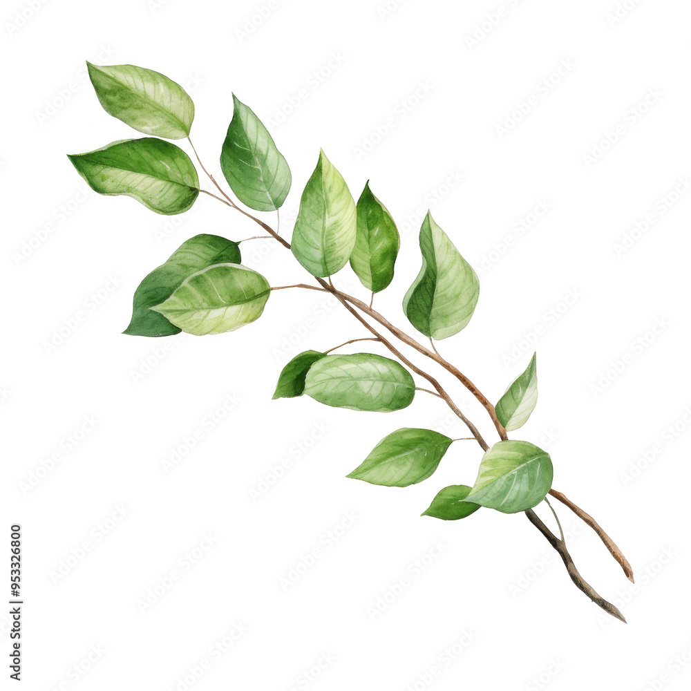 Watercolor Branch with Leaves Isolated on a Transparent Background Watercolor Branch with Leaves Isolated on a Transparent Background