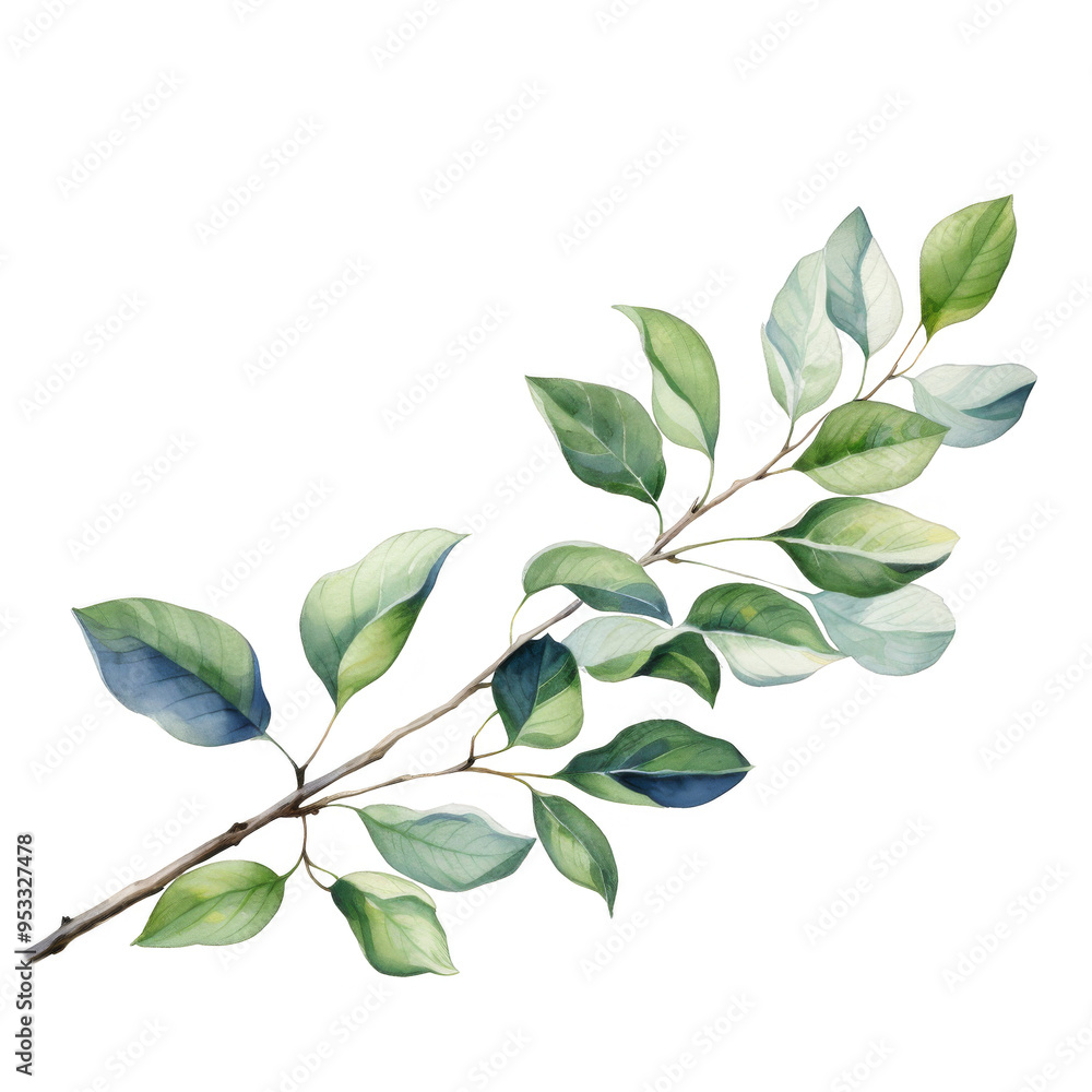 Watercolor Branch with Leaves Isolated on a Transparent Background Watercolor Branch with Leaves Isolated on a Transparent Background