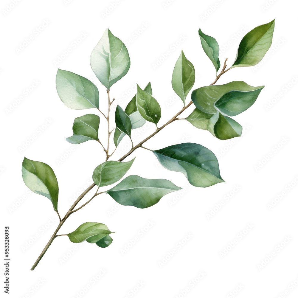 Watercolor Branch with Leaves Isolated on a Transparent Background Watercolor Branch with Leaves Isolated on a Transparent Background