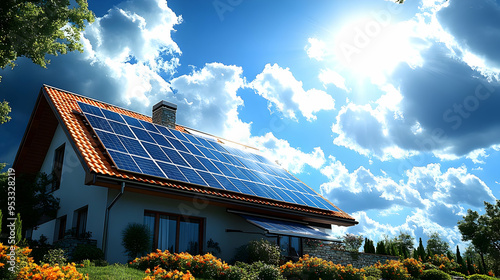 Modern home with solar pane...