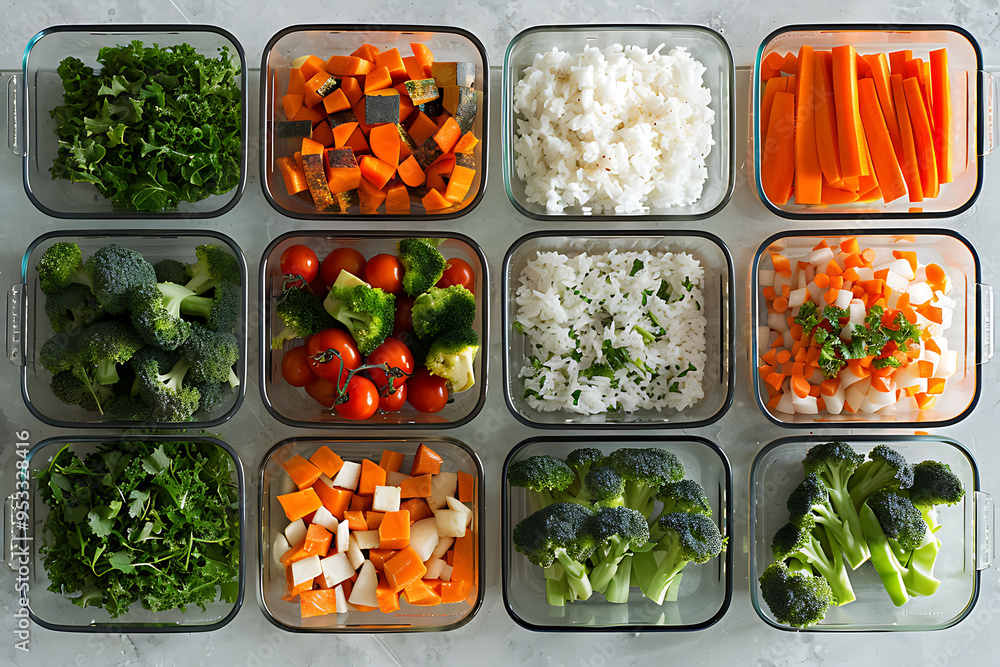 Precision Meal Prep Organization: A Top-Down Display of Tightly Scheduled Meal Planning in Containers