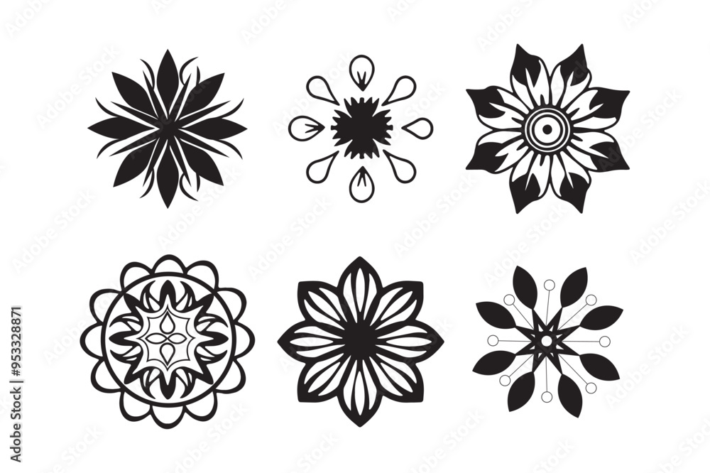 Obraz premium Set of Mandala Illustration Design, geometrical Mandala Clipart, mandalas for coloring book interior, Muslim mandala, silhouette, SVG, PNG