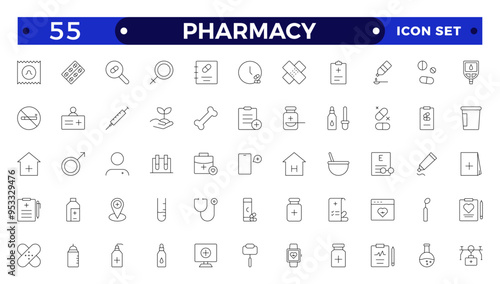 Medical and pharmacy line icons collection. Big UI icon set in a flat design. Thin outline icons pack.