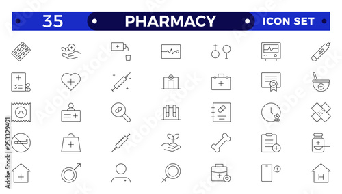 Medical and pharmacy line icons collection. Big UI icon set in a flat design. Thin outline icons pack.