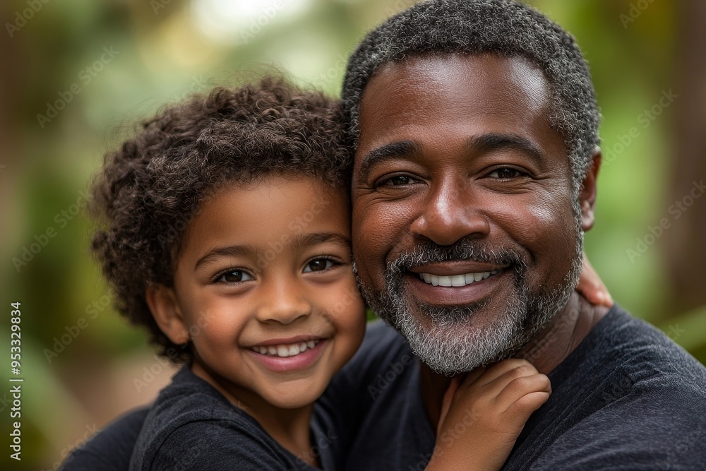 African American Father and Son Hug For A Portrait, Generative AI African American Father and Son Hug For A Portrait, Generative AI