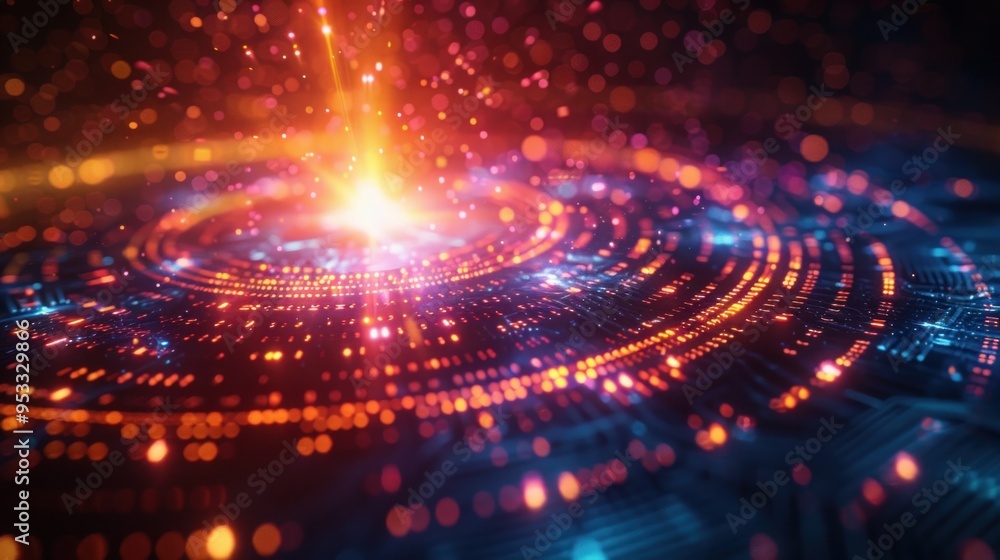Abstract background with circles and light flares, giving a futuristic look Abstract background with circles and light flares, giving a futuristic look