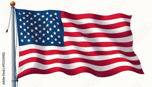 American Flag Waving in the Wind - Patriotic Symbol of the United States, Stars and Stripes