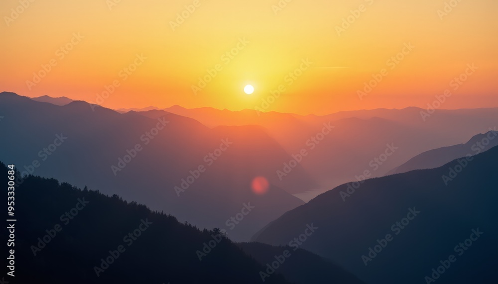 Mountain Sunset Silhouette: Majestic Peaks and Vibrant Sky Colors Mountain Sunset Silhouette: Majestic Peaks and Vibrant Sky Colors