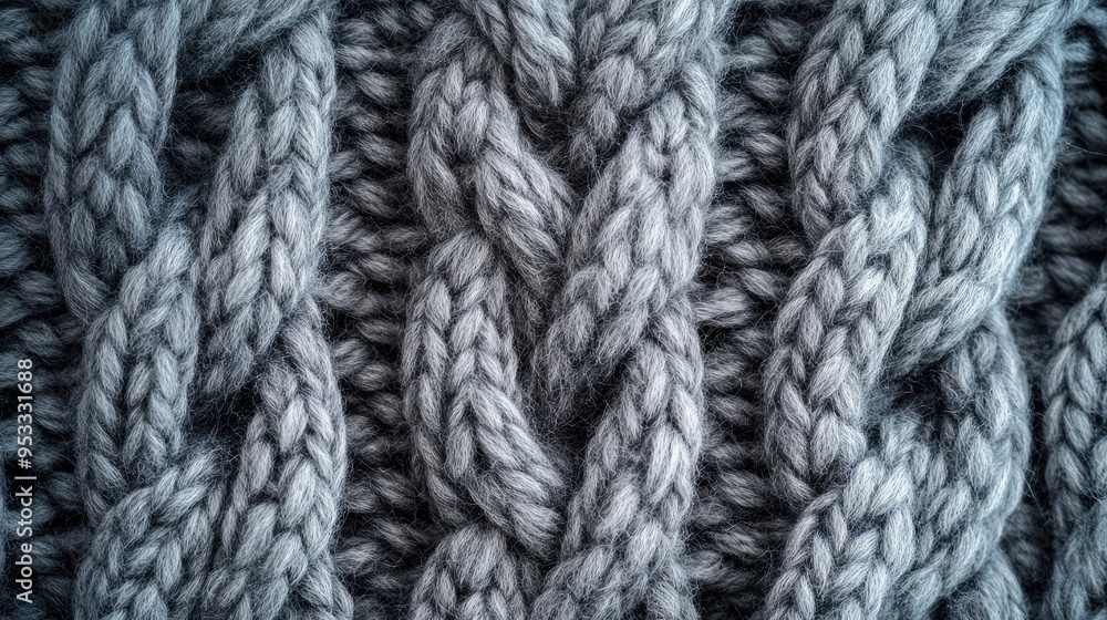 Close-up of a knitted pattern texture in gray wool, ideal for winter or cozy themes. Close-up of a knitted pattern texture in gray wool, ideal for winter or cozy themes.