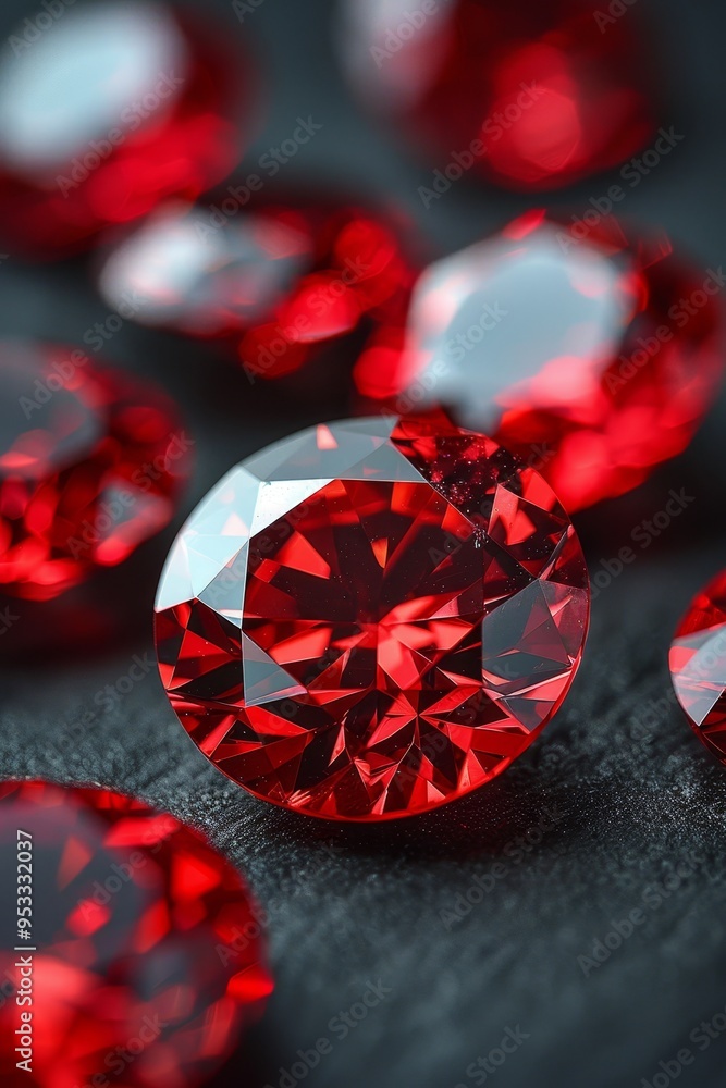 Close up view of dazzling red rubies showcasing their vivid color and brilliant sparkle Close up view of dazzling red rubies showcasing their vivid color and brilliant sparkle