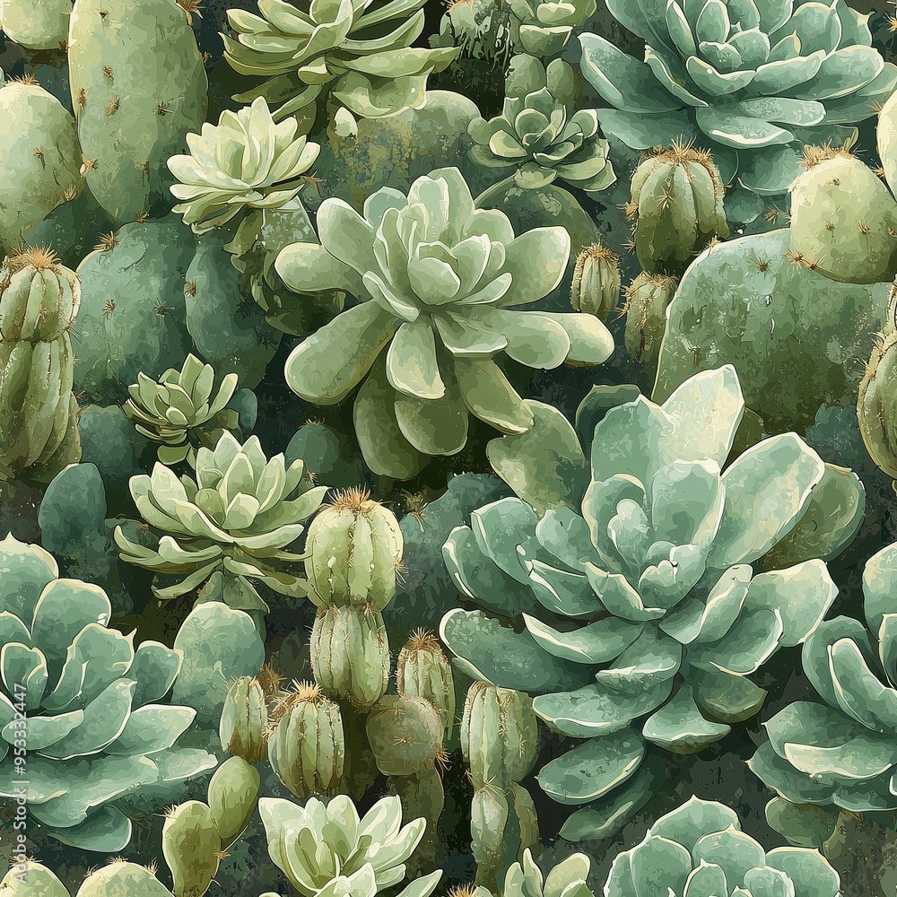 Succulents and Cactus Seamless Pattern Design Succulents and Cactus Seamless Pattern Design