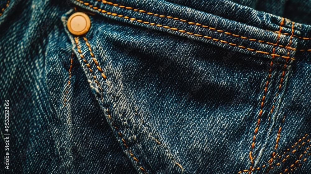 Detailed shot of a blue denim fabric texture with visible threads and stitches, suitable for a fashion-themed background Detailed shot of a blue denim fabric texture with visible threads and stitches, suitable for a fashion-themed background