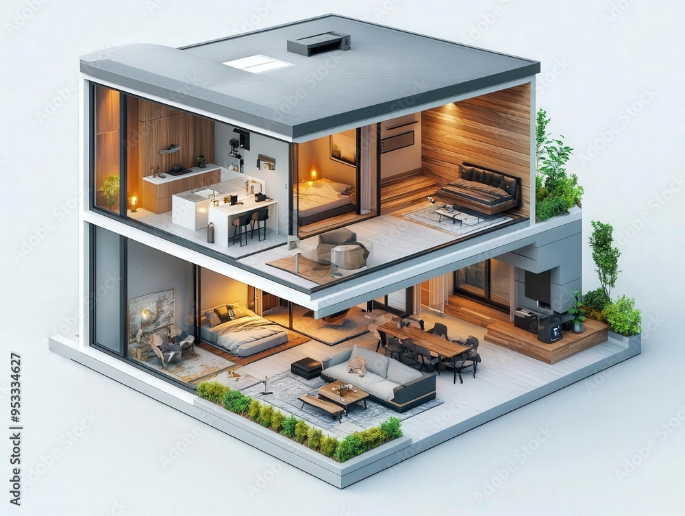 Smart 3D Isometric Home Design with Integrated Technology and Home Office Smart 3D Isometric Home Design with Integrated Technology and Home Office