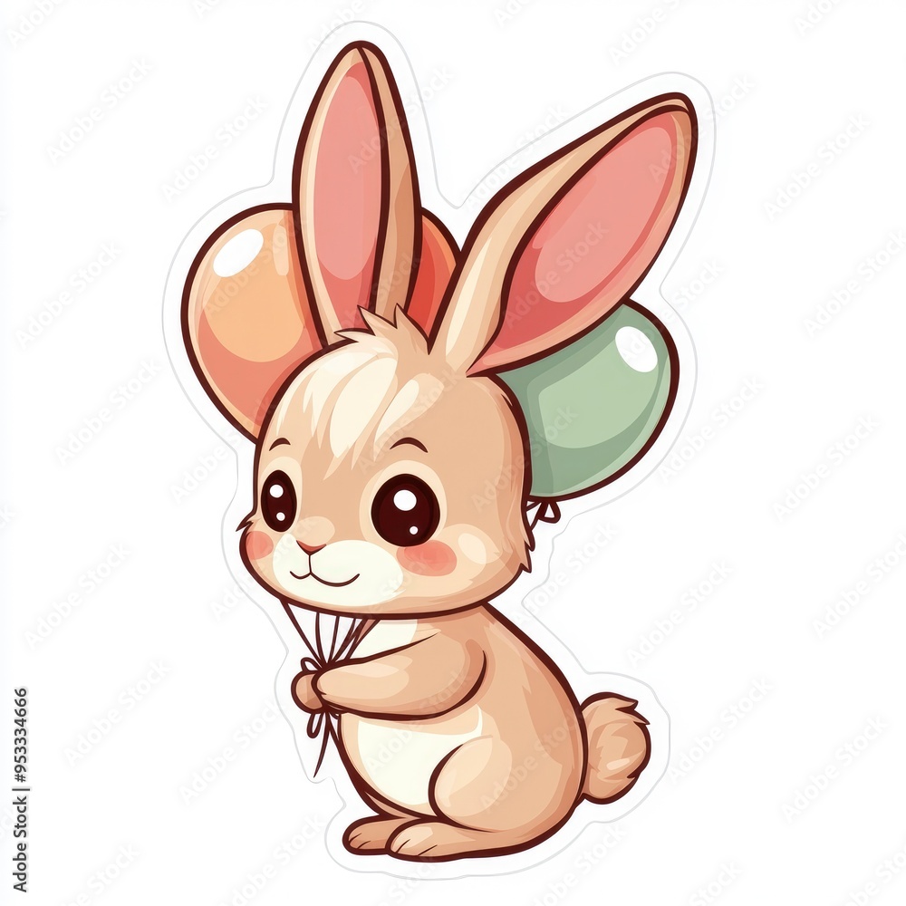 Cute Cartoon Bunny Rabbit Holding Balloons Cute Cartoon Bunny Rabbit Holding Balloons