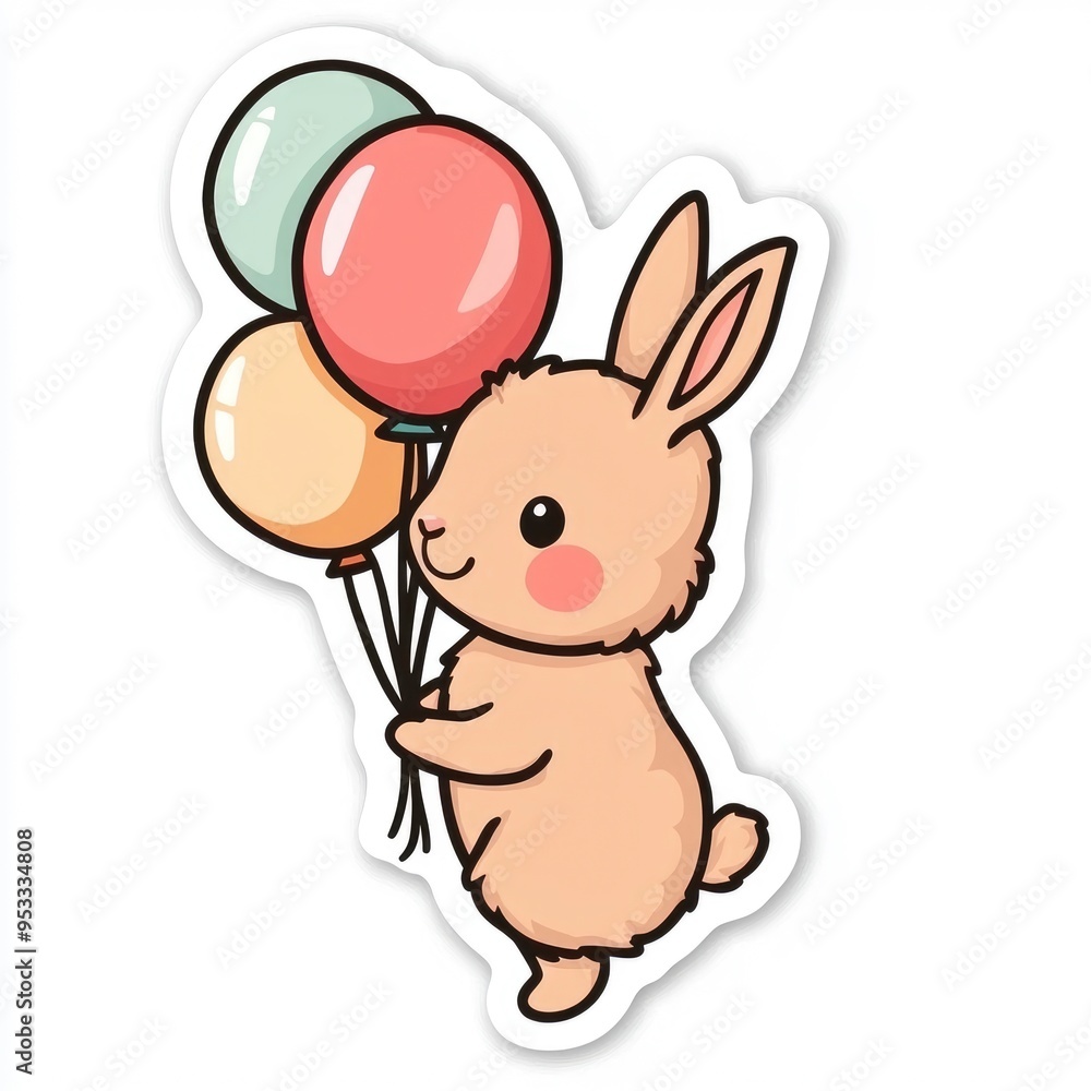 Cute Cartoon Bunny Holding Balloons Cute Cartoon Bunny Holding Balloons