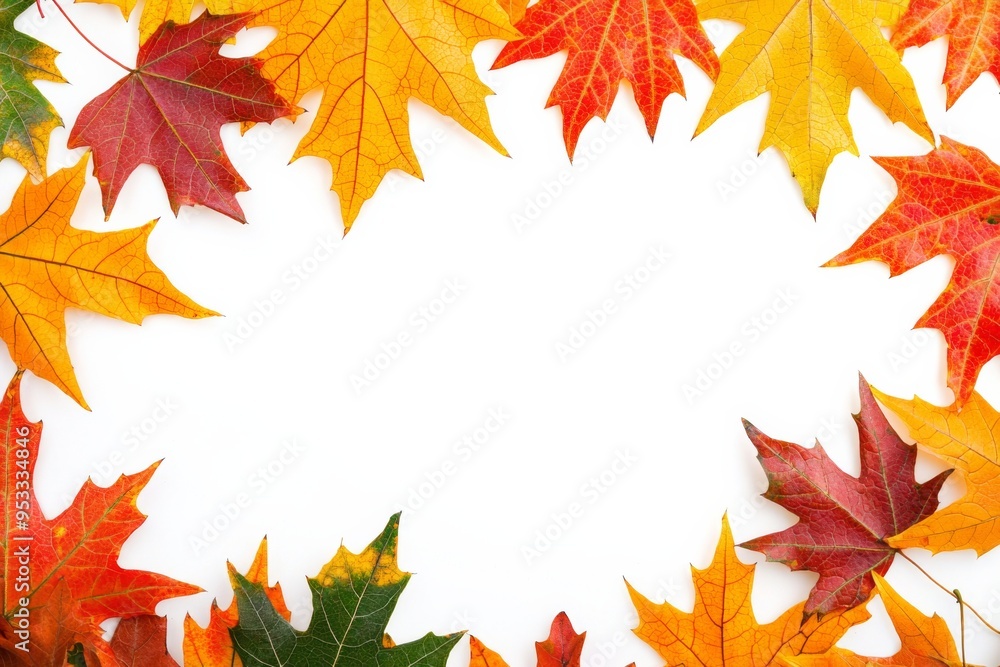 Autumn Maple Leaves Flat Lay White Background created with Generative AI Autumn Maple Leaves Flat Lay White Background created with Generative AI