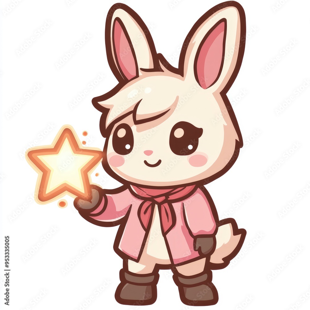 Obraz premium Cute Bunny Holding a Shiny Star