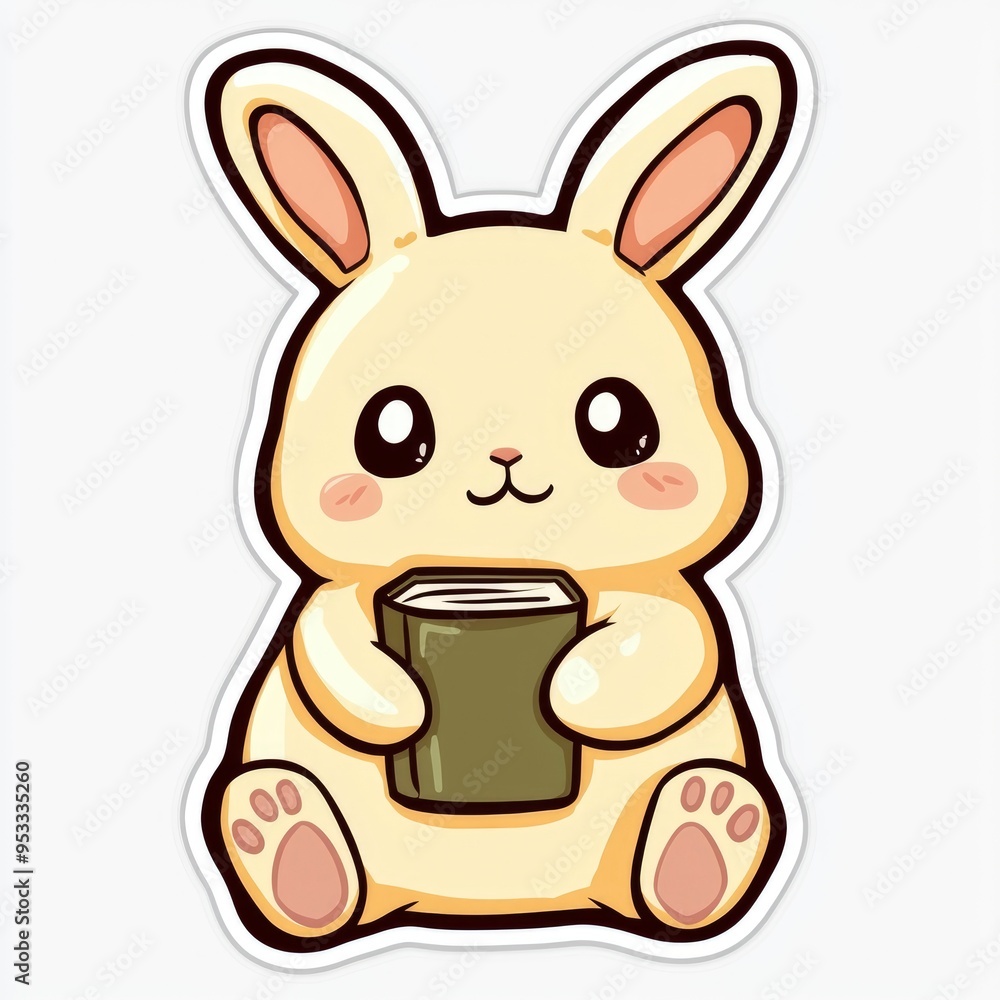 Fototapeta premium Cute Cartoon Bunny Holding a Book