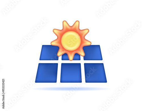 solar power concept. converting solar energy into electrical energy. illustration of sun symbol and solar panel. technology and energy. minimalist 3d style design. elements