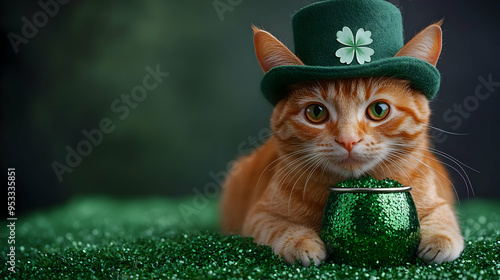 Orange tabby cat wearing a ...