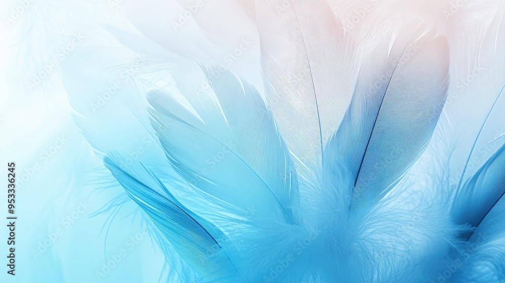 Obraz premium Soft texture of feathers in gradient colors from white to blue, providing a delicate and light background.
