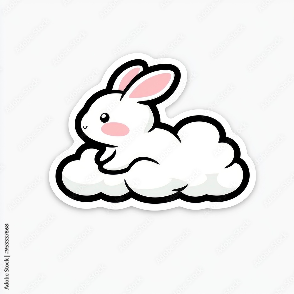 Cute Cartoon Rabbit Sitting on a Cloud Cute Cartoon Rabbit Sitting on a Cloud