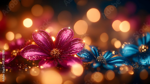 Pink and blue glitter flowe...