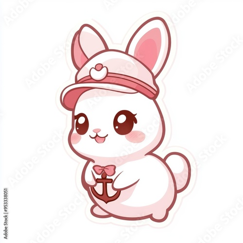 Adorable Cartoon Rabbit Sailor Girl with Anchor