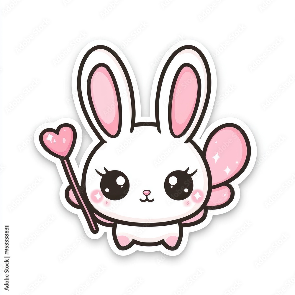 Cute Cartoon Bunny Rabbit with Pink Wings and Heart Wand Cute Cartoon Bunny Rabbit with Pink Wings and Heart Wand