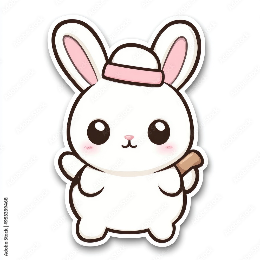Cute Cartoon Bunny with a Hat and a Stick Cute Cartoon Bunny with a Hat and a Stick