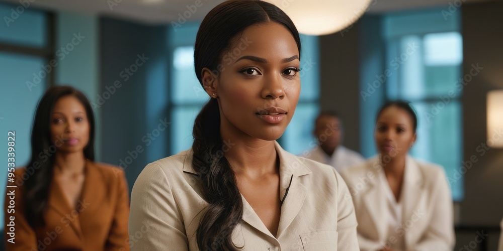 Obraz premium A female doctor in a modern medical office, consulting with a patient, focusing on discussion and care.