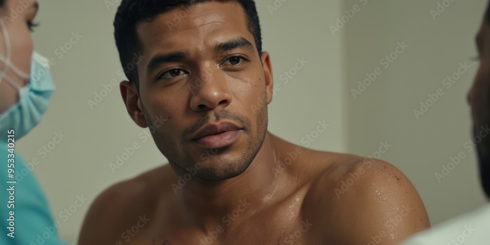 A male patient in a clinic discussing treatment options with a doctor, focusing on care and communication. A male patient in a clinic discussing treatment options with a doctor, focusing on care and communication.