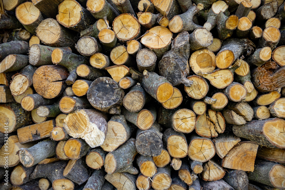 pile of firewood, A wall of chopped firewood close-up pile of firewood, A wall of chopped firewood close-up