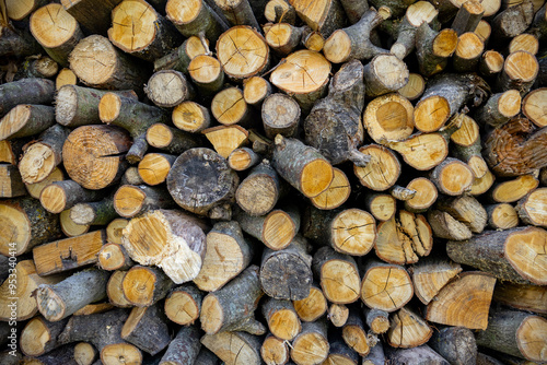 pile of firewood, A wall of chopped firewood close-up