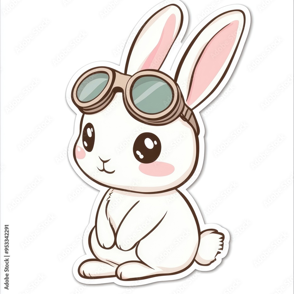 Obraz premium Cute Cartoon Rabbit Wearing Goggles